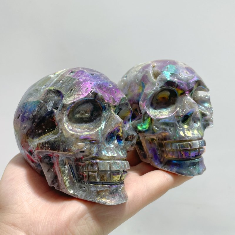 8 Pieces Geode Aura Sphalerite Skull Carving - Wholesale Crystals