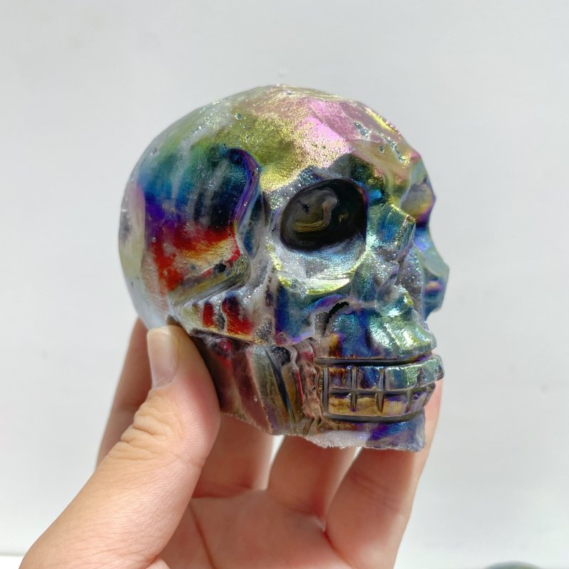 8 Pieces Geode Aura Sphalerite Skull Carving - Wholesale Crystals