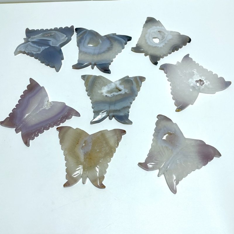 8 Pieces Geode Druzy Agate Butterfly Carving - Wholesale Crystals