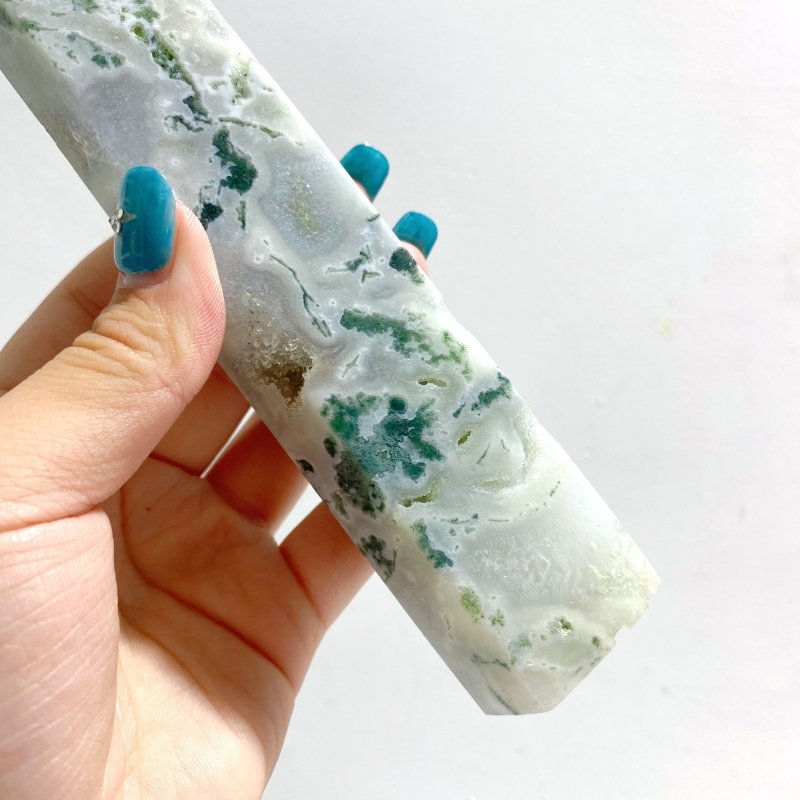 8 Pieces Large Geode White Moss Agate Point - Wholesale Crystals