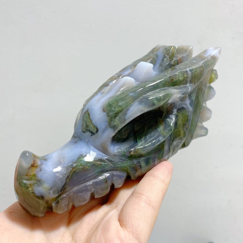 8 Pieces Moss Agate Dragon Head Carving Closeout -Wholesale Crystals