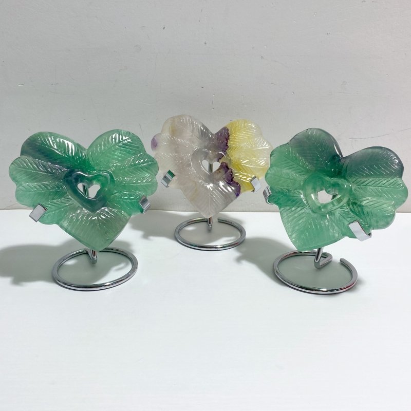 8 Pieces Rainbow Fluorite Heart Carving With Stand -Wholesale Crystals