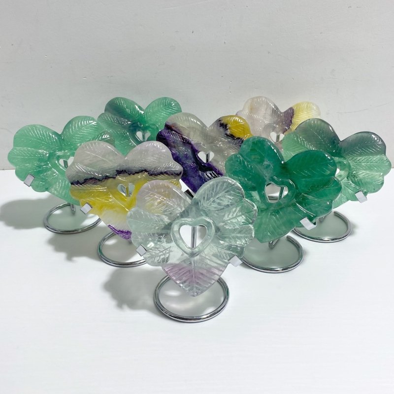 8 Pieces Rainbow Fluorite Heart Carving With Stand -Wholesale Crystals