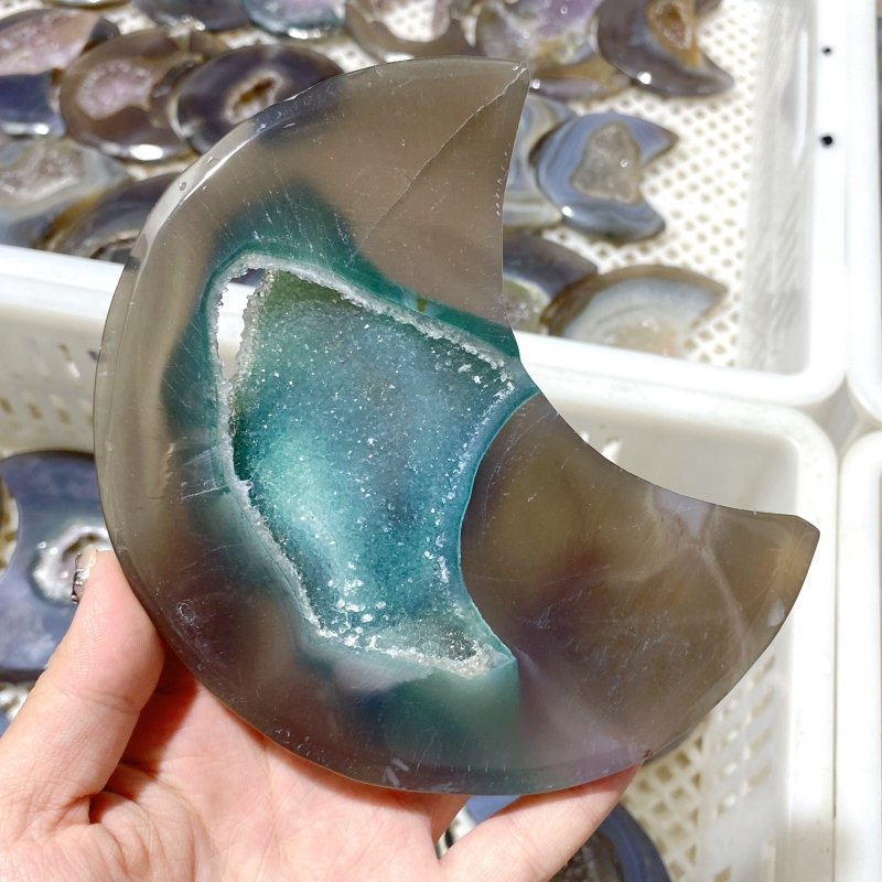 81 Pieces Large Geode Druzy Agate Moon Carving (Sea Freight Only) -Wholesale Crystals