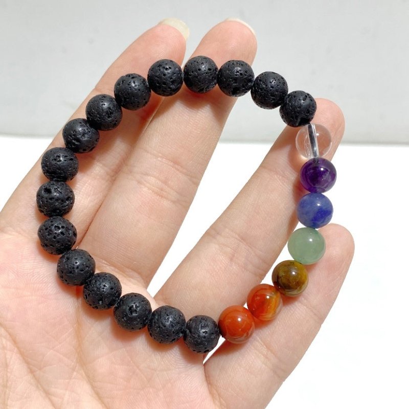 8mm 7 Chakra Mixed Lava Rock Stone Bracelets Wholesale -Wholesale Crystals