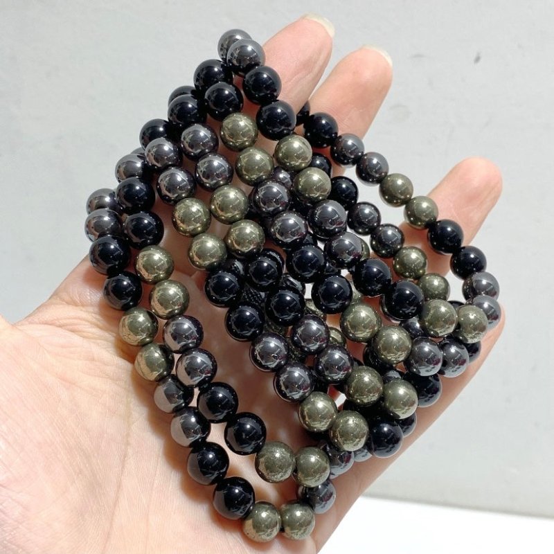8mm Pyrite Black Tourmaline Mixed Hematite Bracelets Wholesale -Wholesale Crystals