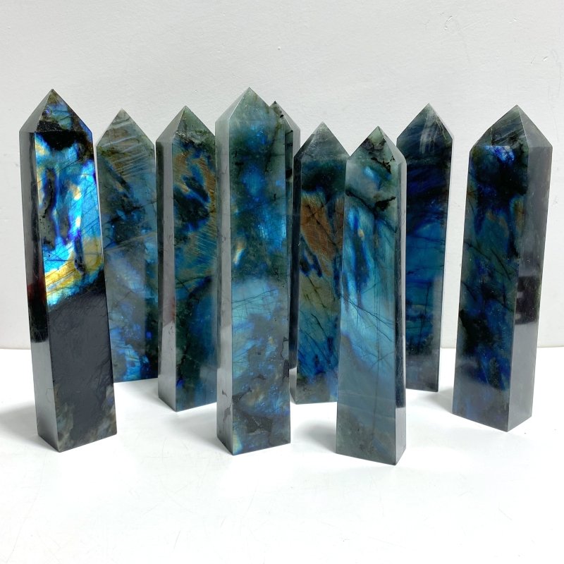 9 Pieces Flash Labradorite Four - Sided Tower Points - Wholesale Crystals