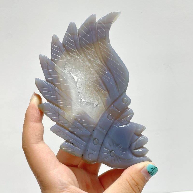 9 Pieces Geode Druzy Agate Indian Feathers Carving - Wholesale Crystals