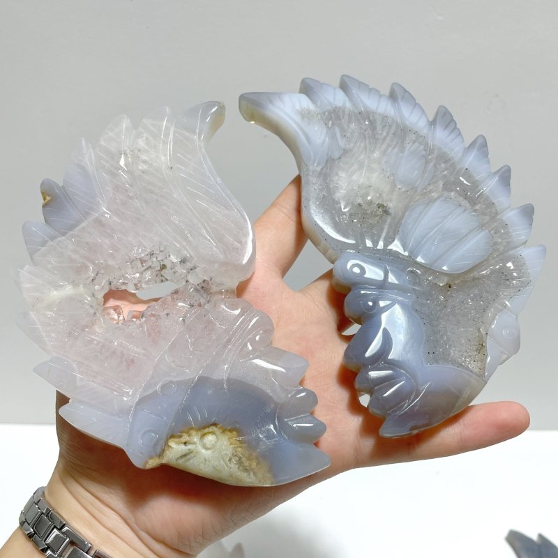 9 Pieces Geode Druzy Agate Indian Feathers Carving - Wholesale Crystals