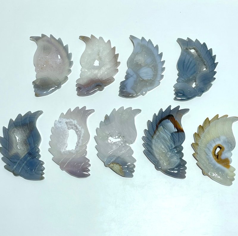 9 Pieces Geode Druzy Agate Indian Feathers Carving - Wholesale Crystals