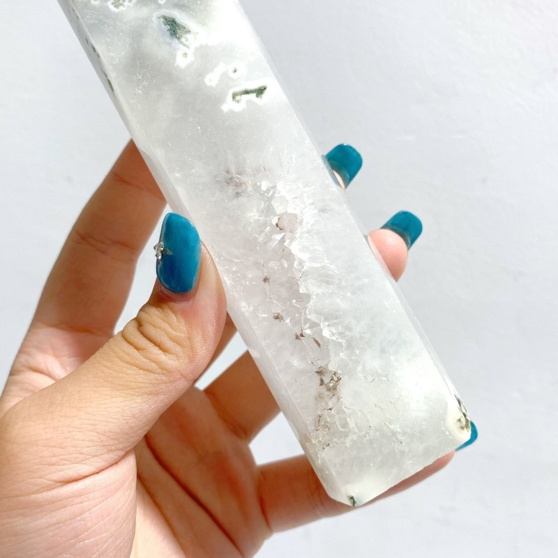 9 Pieces Large Druzy Moss Agate Point - Wholesale Crystals