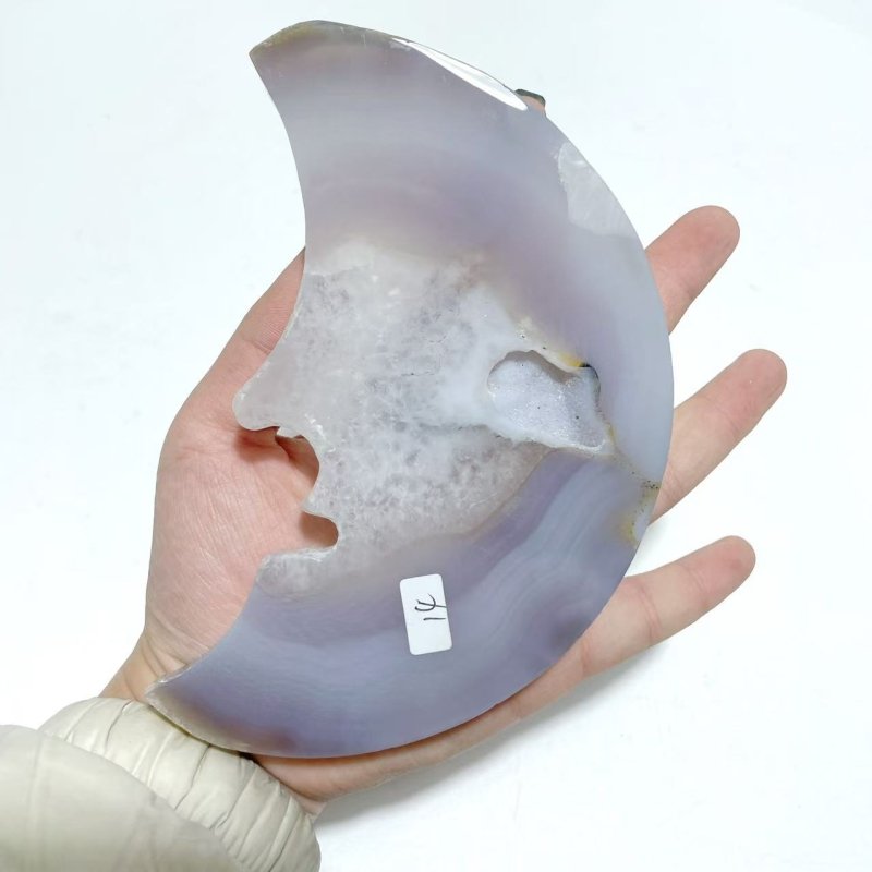 9 Pieces Large Geode Agate Moon Face Carving With Stand - Wholesale Crystals