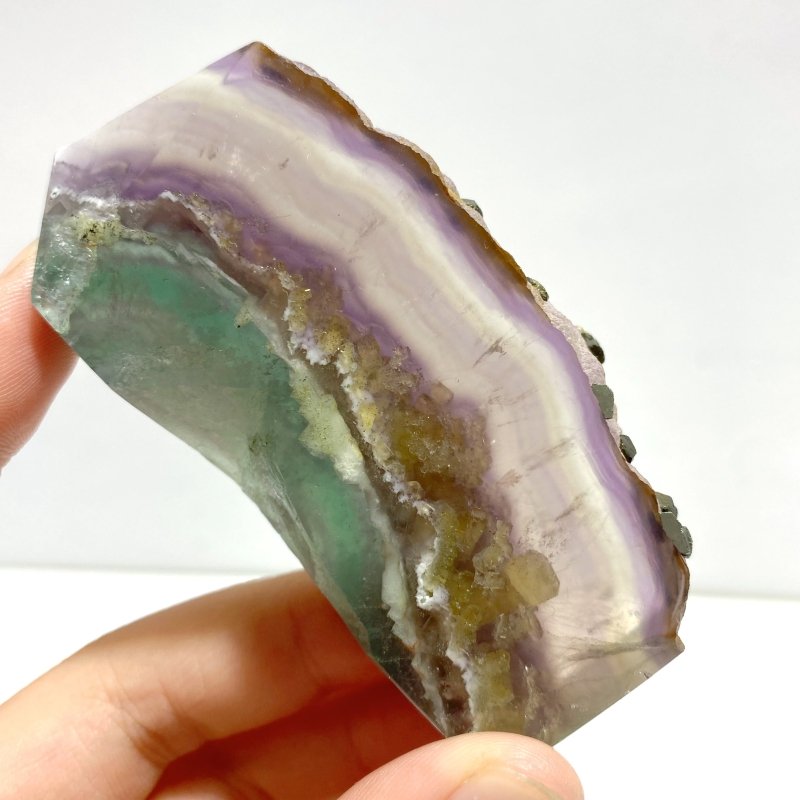 9 Pieces Unique Fluorite Mixed Pyrite Calcite Slab - Wholesale Crystals