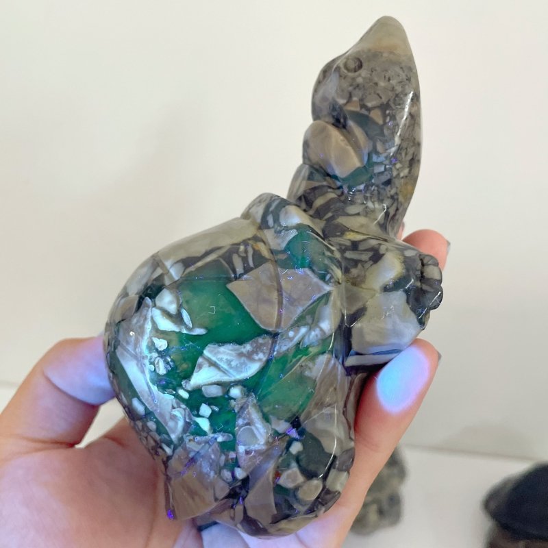 9 Pieces Volcano Agate Turtle Carving(UV - Reactive) - Wholesale Crystals