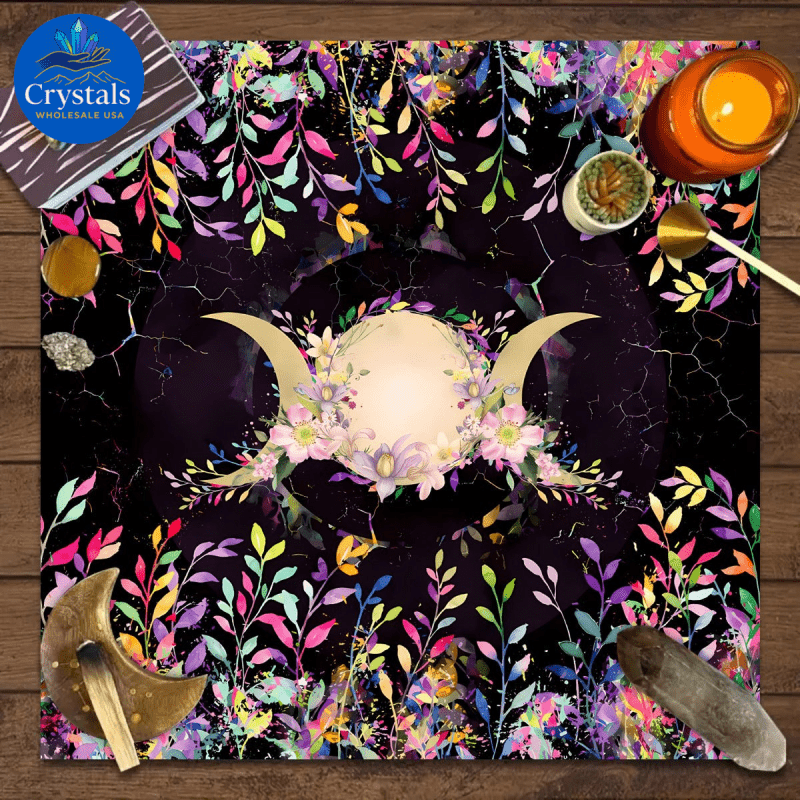 9 Sun Floral & Moon Phase Tarot Tablecloth - Wholesale Crystals