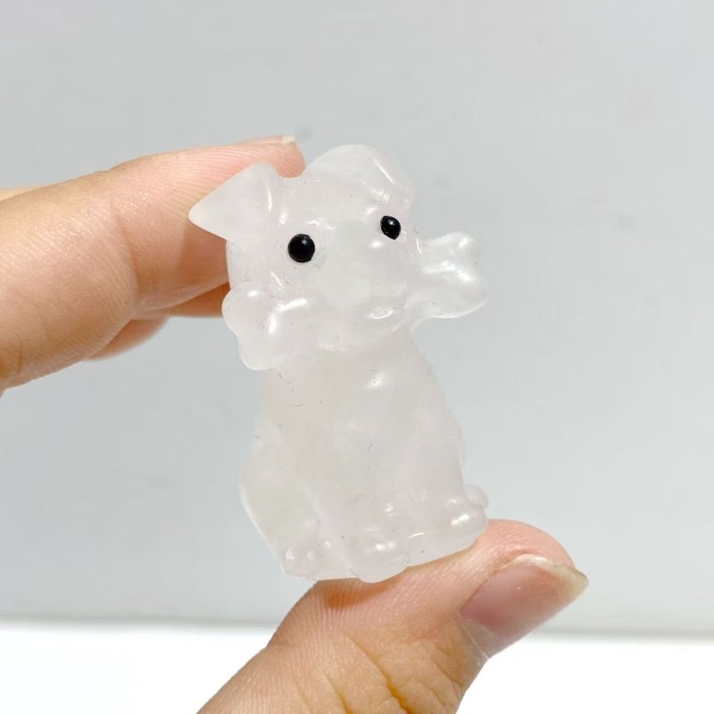 9 Types Mini Dog Carving with Bone Wholesale Rose Quartz Yellow Calcite Obsidian - Wholesale Crystals