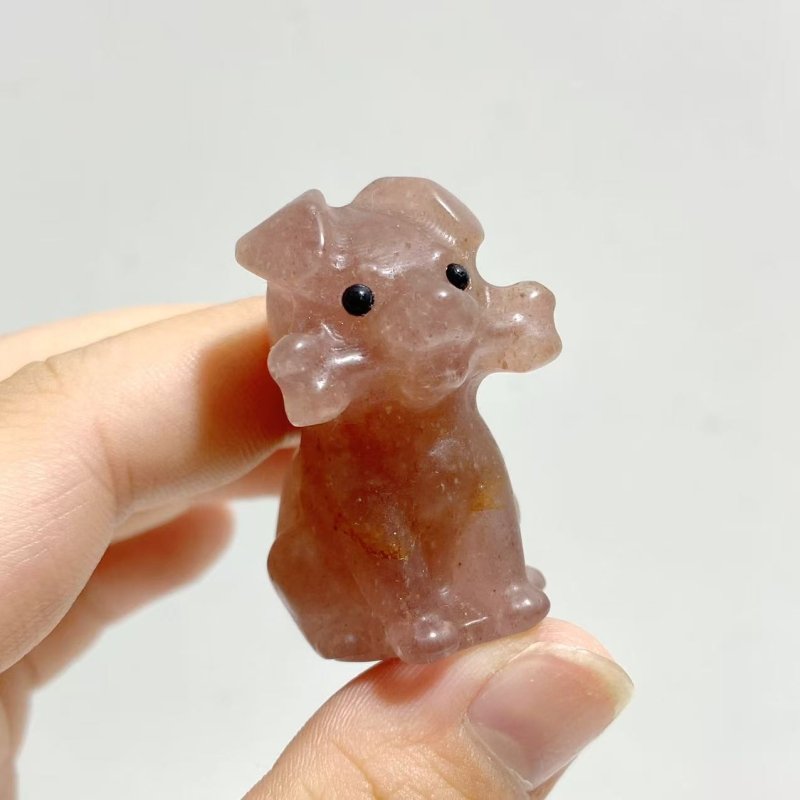 9 Types Mini Dog Carving with Bone Wholesale Rose Quartz Yellow Calcite Obsidian - Wholesale Crystals
