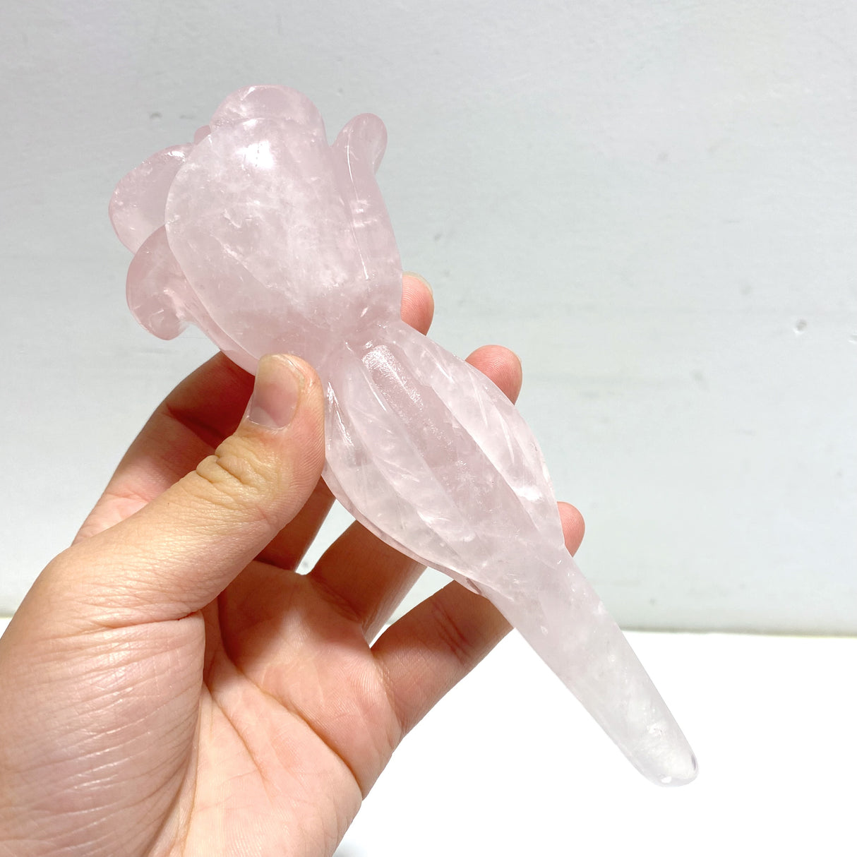 5 Pieces Rose Quartz Flower Carving With Stand