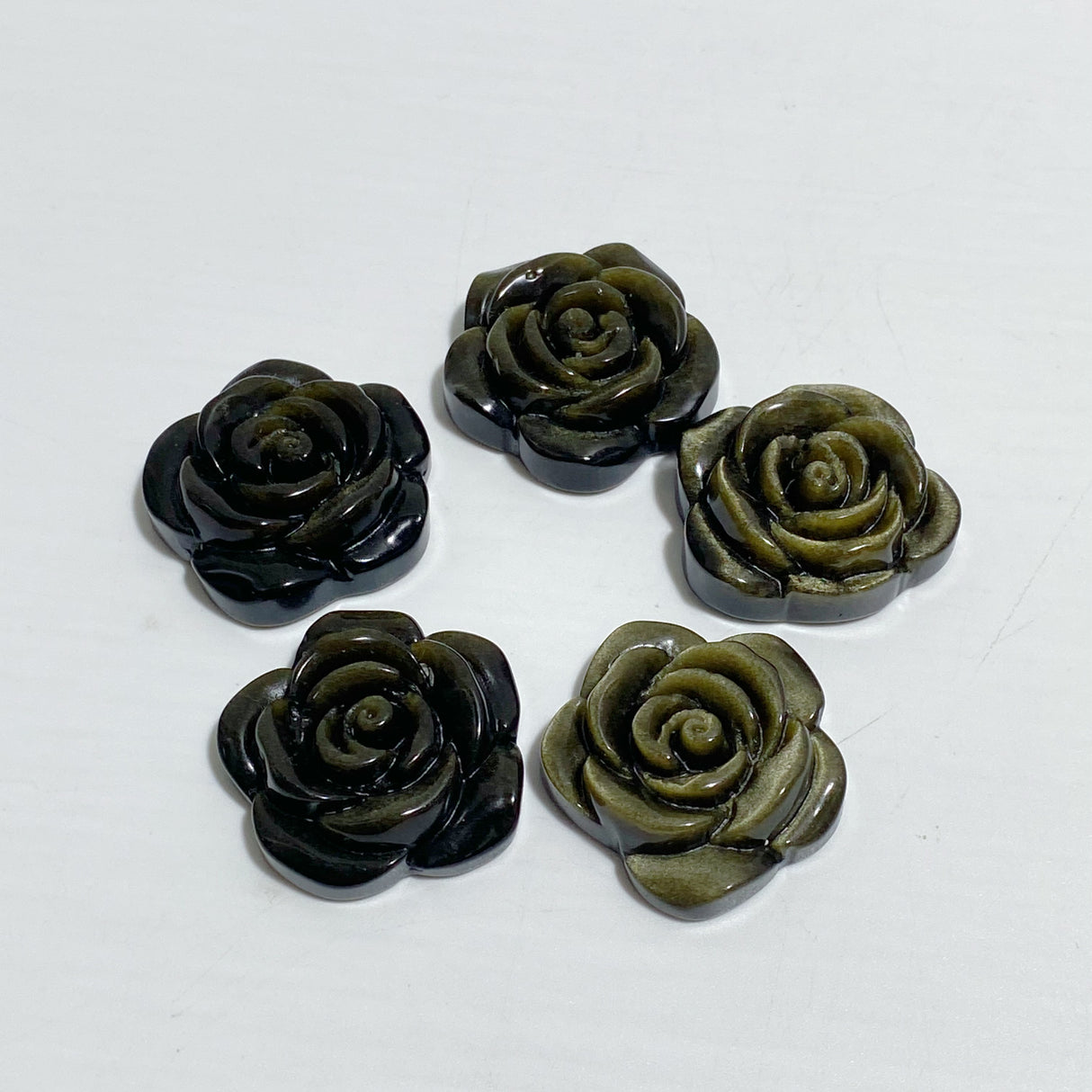 Silver Sheen Obsidian & Gold Sheen Obsidian Flower Carving Wholesale