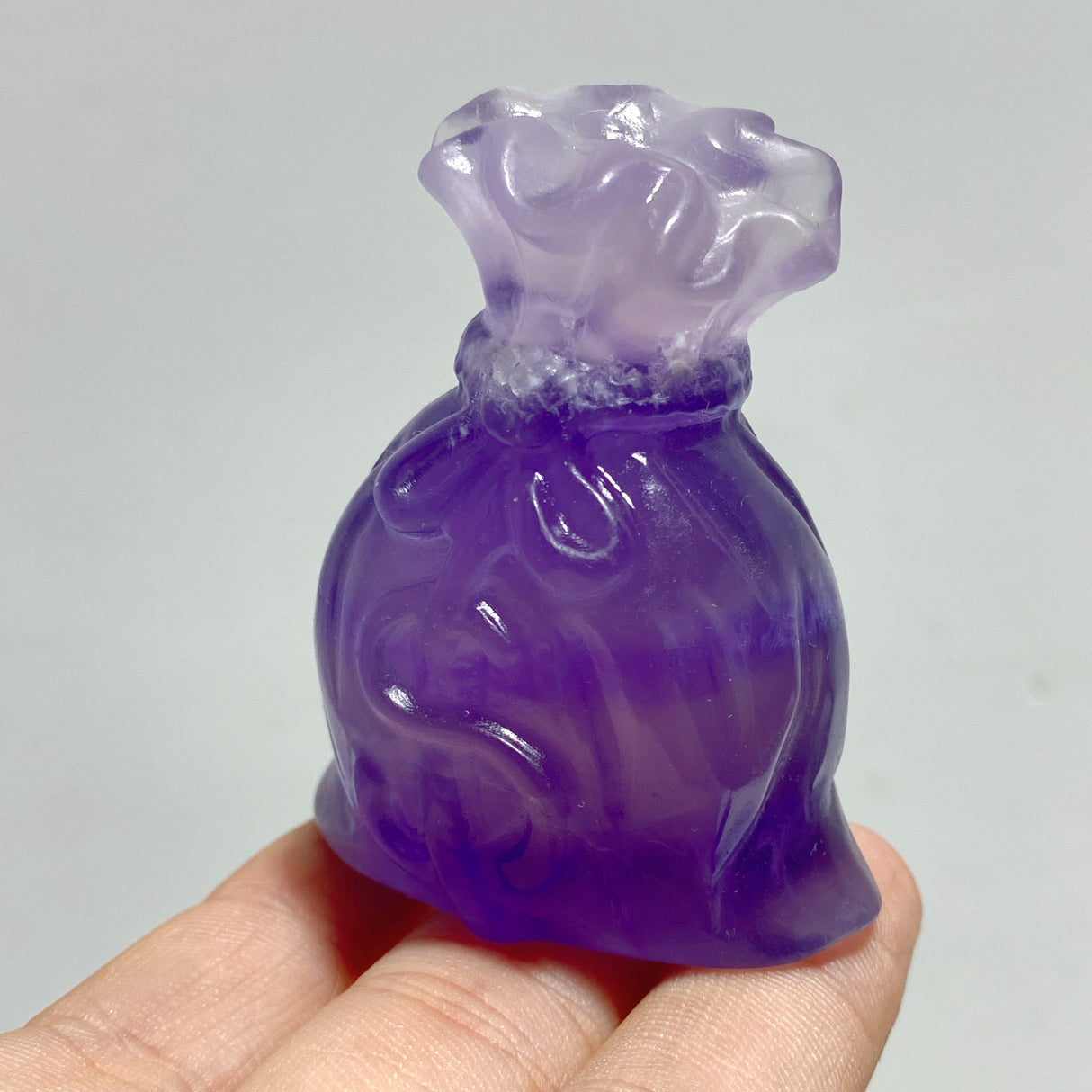Purple Fluorite Money Bag Carving Wholesale