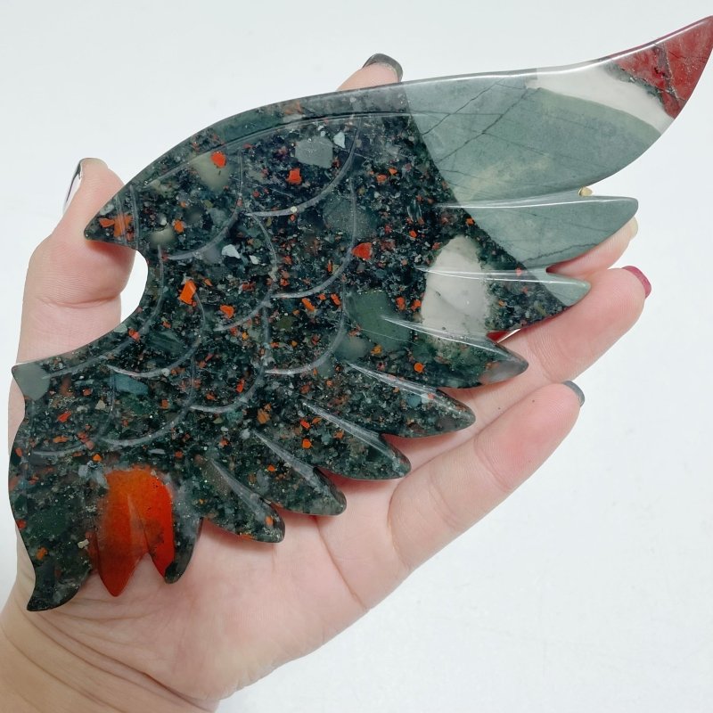 Africa Blood Stone Demon And Angel Wing Carving With Stand - Wholesale Crystals