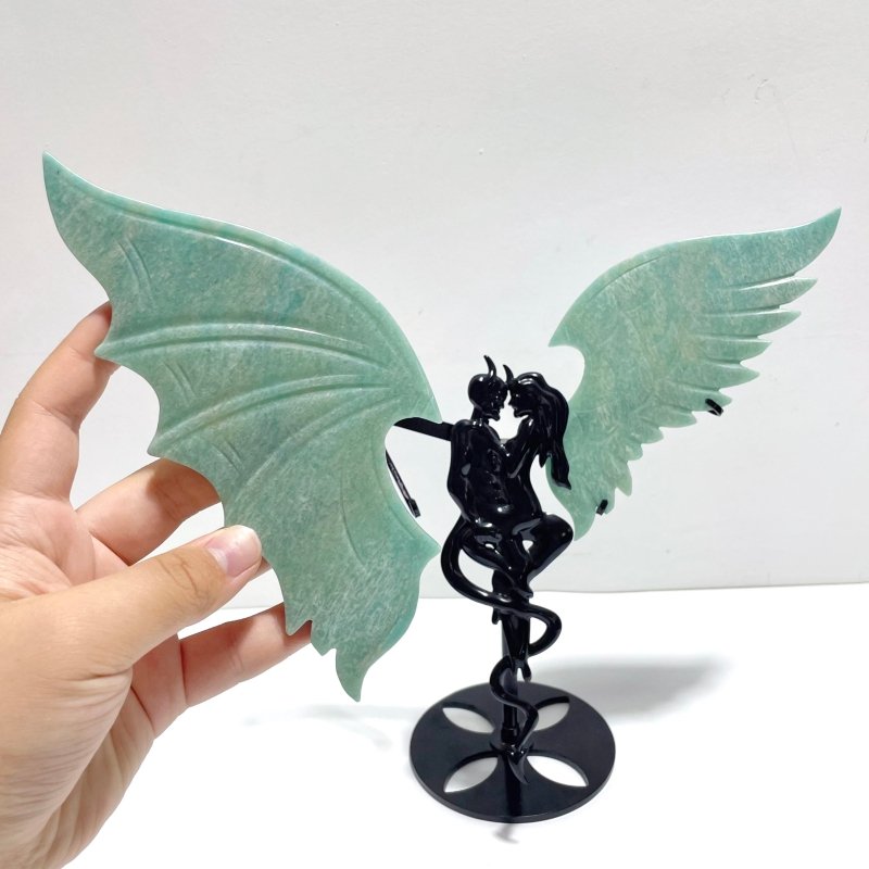 Amazonite Demon And Angel Wing Carving With Stand - Wholesale Crystals