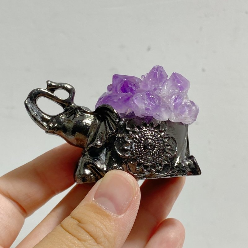 Amethyst Cluster Elephant Home Decorations -Wholesale Crystals