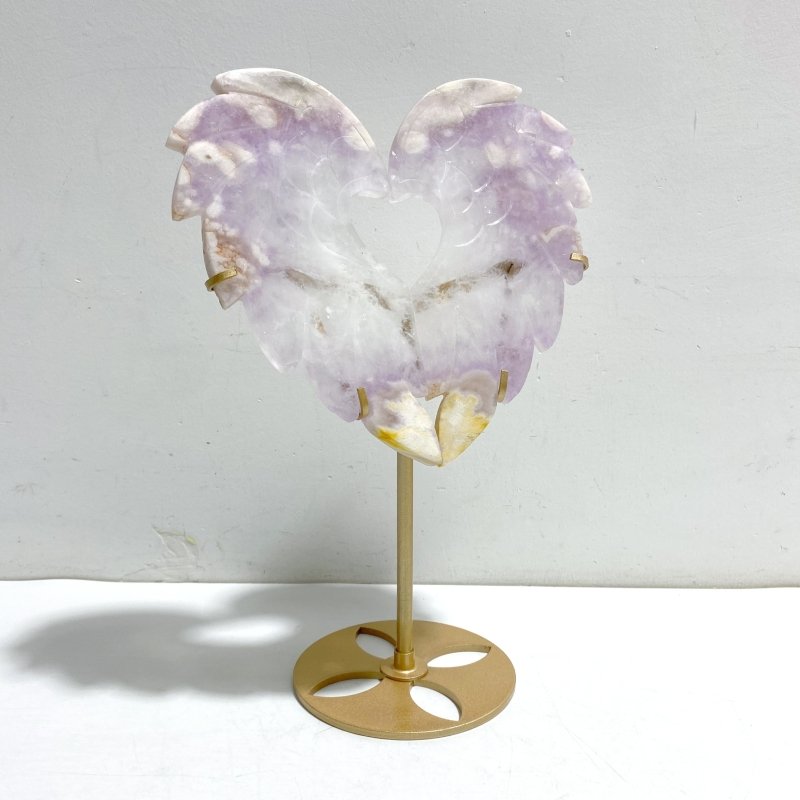 Amethyst Mixed Sakura Agate Heart Carving With Stand - Wholesale Crystals