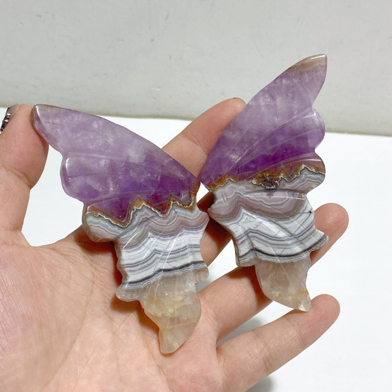 Amethyst Mixed Stripe Agate Butterfly Wing Carving With Stand Wholesale -Wholesale Crystals