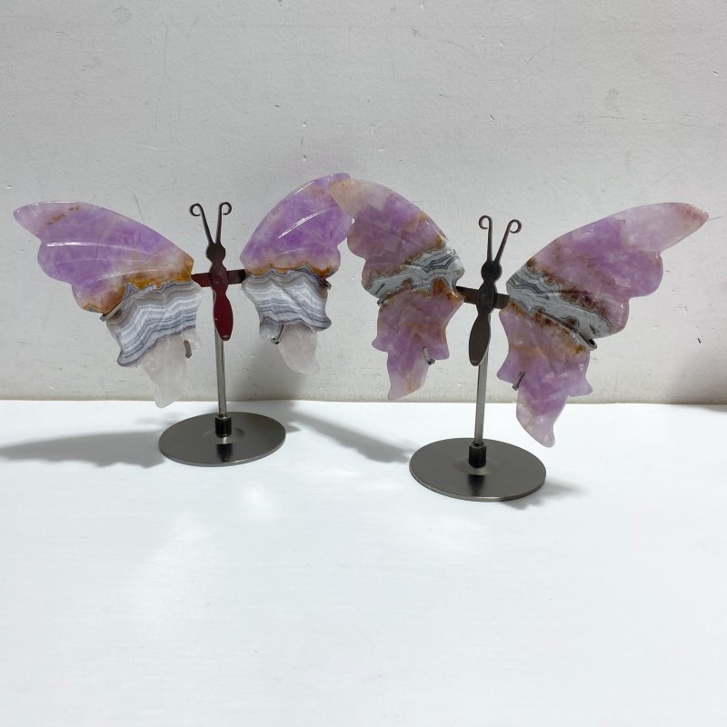 Amethyst Mixed Stripe Agate Butterfly Wing Carving With Stand Wholesale -Wholesale Crystals