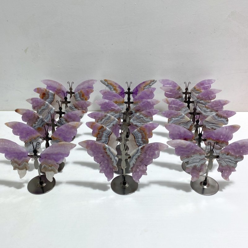Amethyst Mixed Stripe Agate Butterfly Wing Carving With Stand Wholesale -Wholesale Crystals
