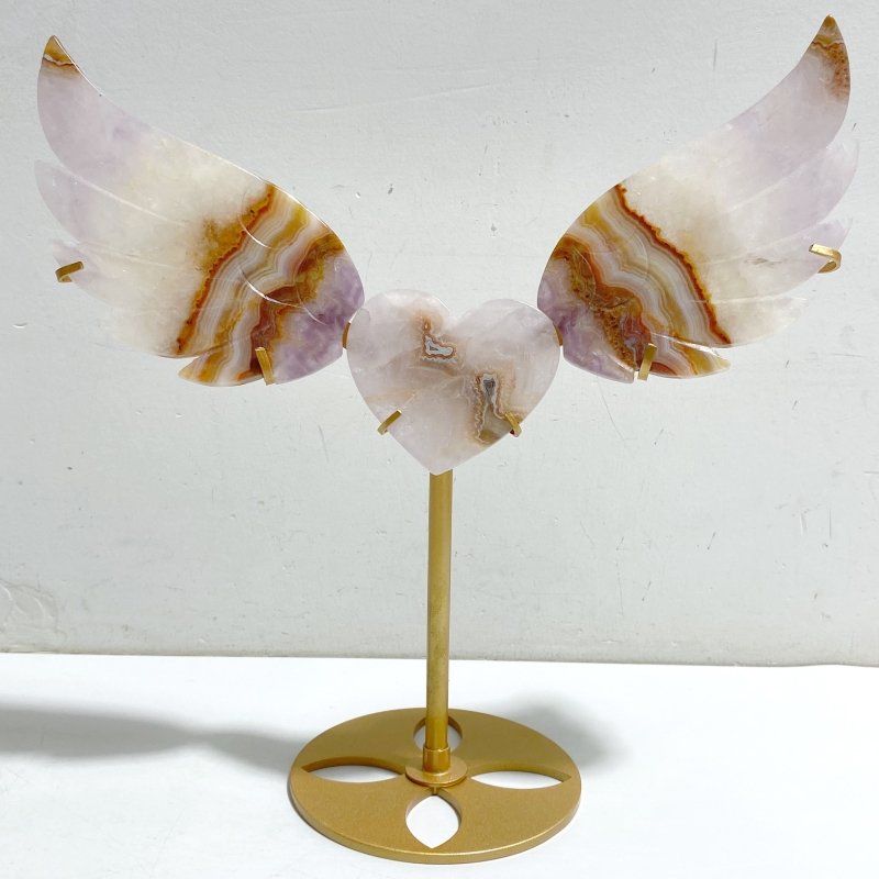 Amethyst Mixed Stripe Agate Heart Wing Carving With Stand -Wholesale Crystals