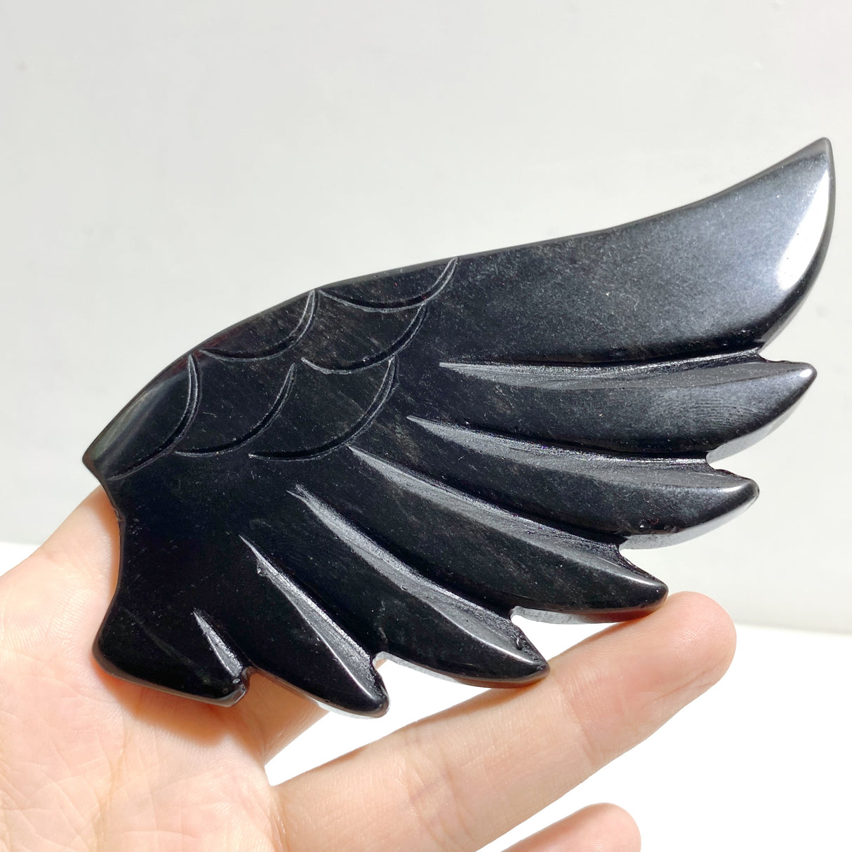 Unique Black Obsidian Heart Wing Carving With Stand
