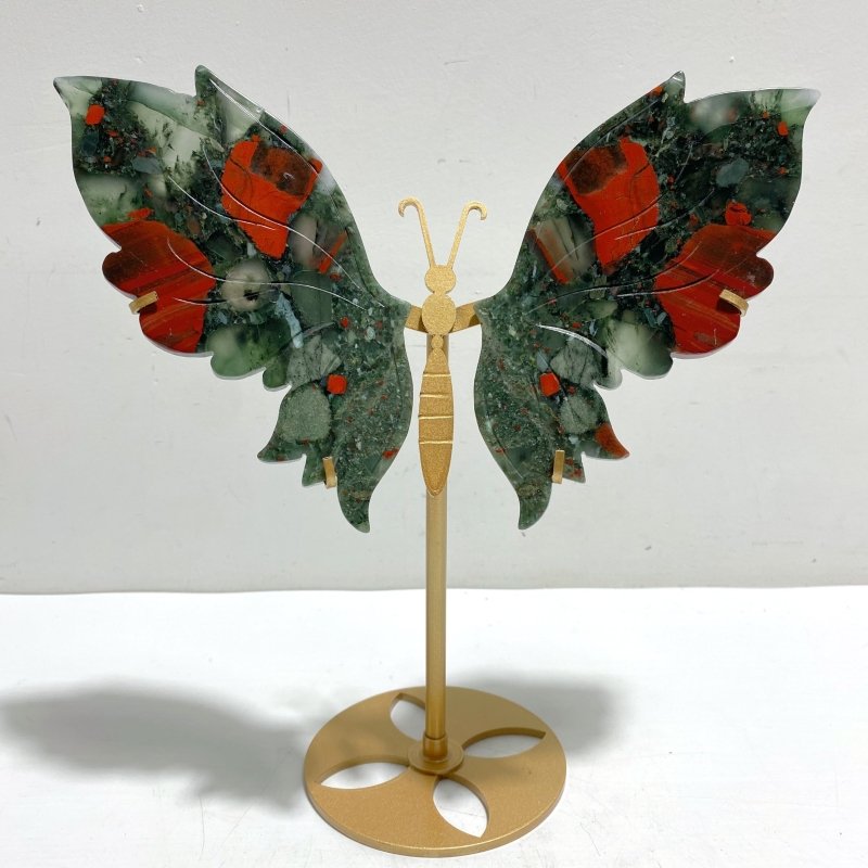 Beautiful Africa Blood Stone Butterfly Wing Carving With Stand - Wholesale Crystals