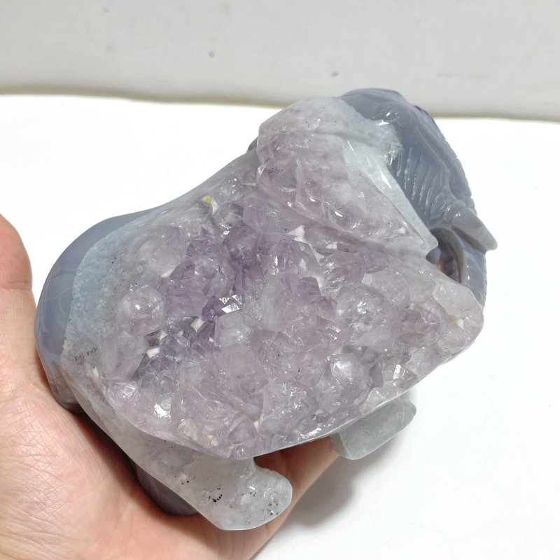 Beautiful Amethyst Mixed Geode Agate Druzy Elephant Animal Carving A05 - Wholesale Crystals