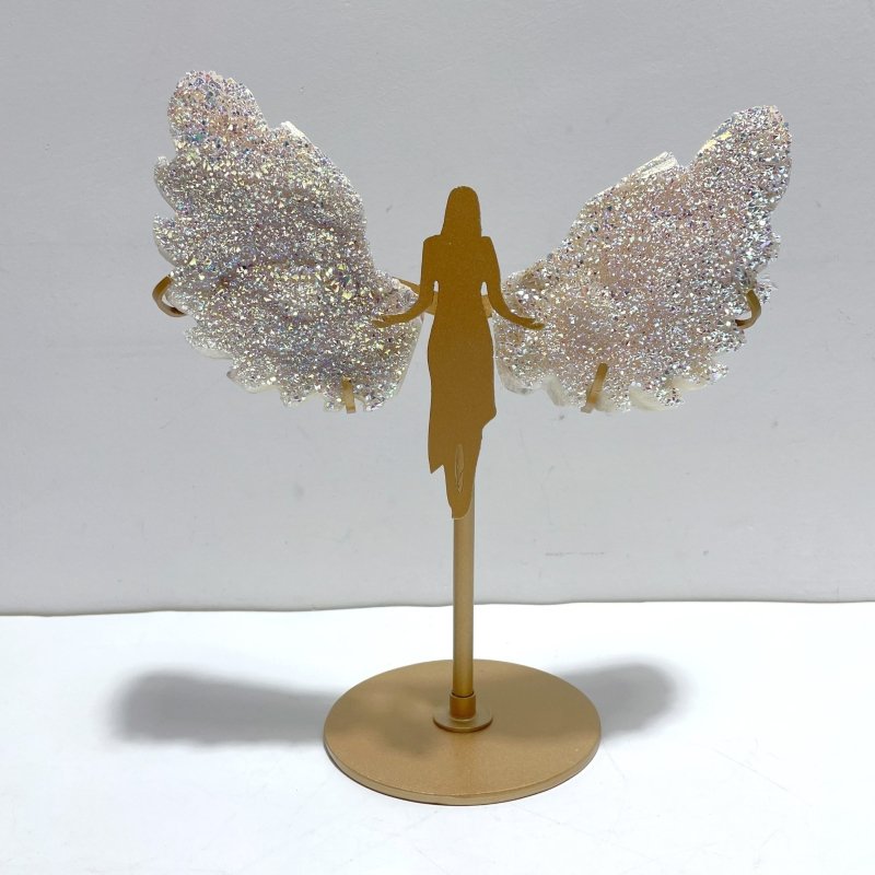 Beautiful Aura Quartz Cluster Angel Wing Carving With Stand - Wholesale Crystals
