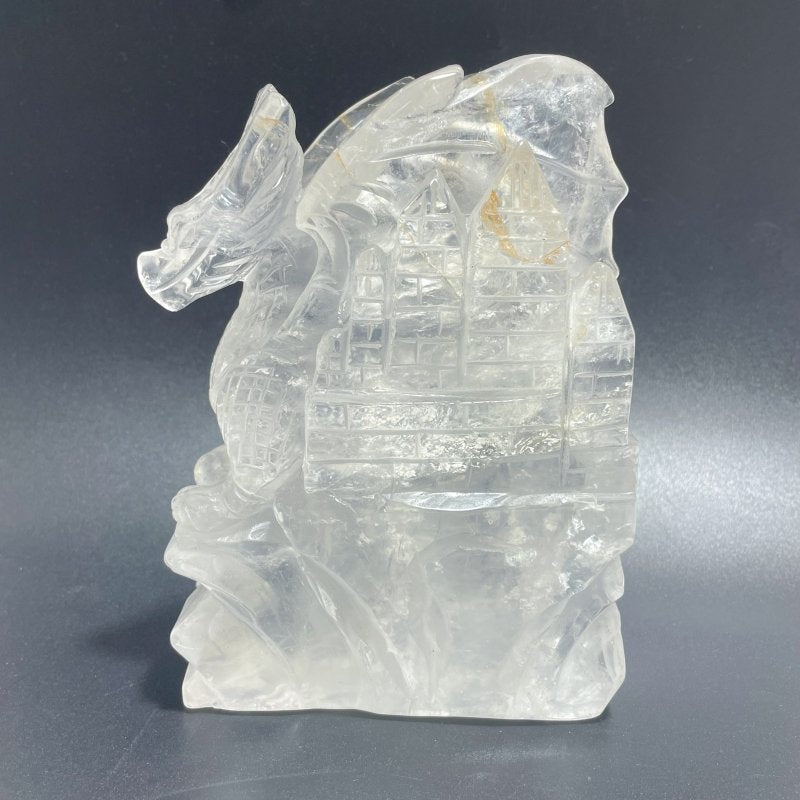 Beautiful Clear Quartz Flying Dragon Castle Carving 3 - Wholesale Crystals