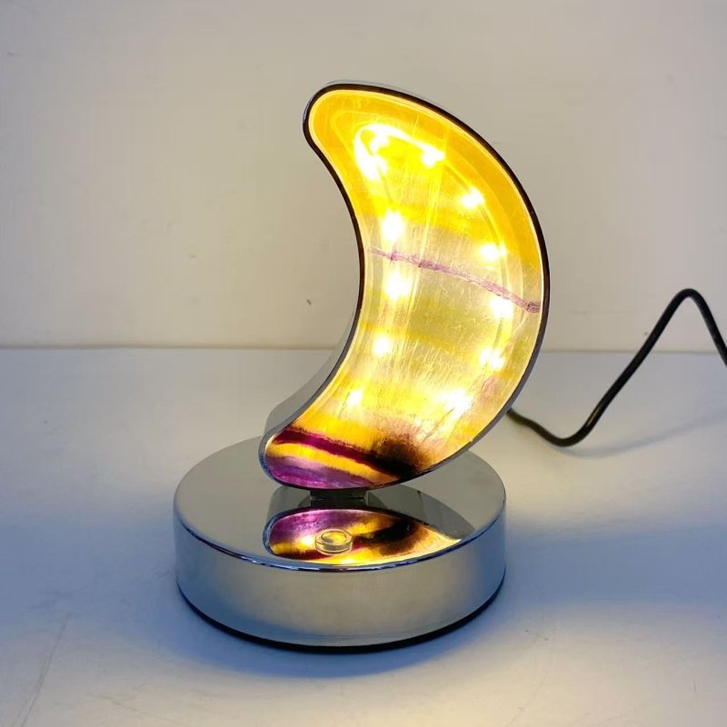 Beautiful Fluorite LED Table Lamp Moon Shape - Wholesale Crystals