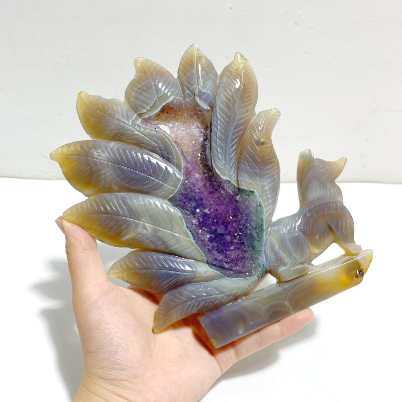 Beautiful Geode Druzy Agate Nine - tailed Fox Carving 4 - Wholesale Crystals
