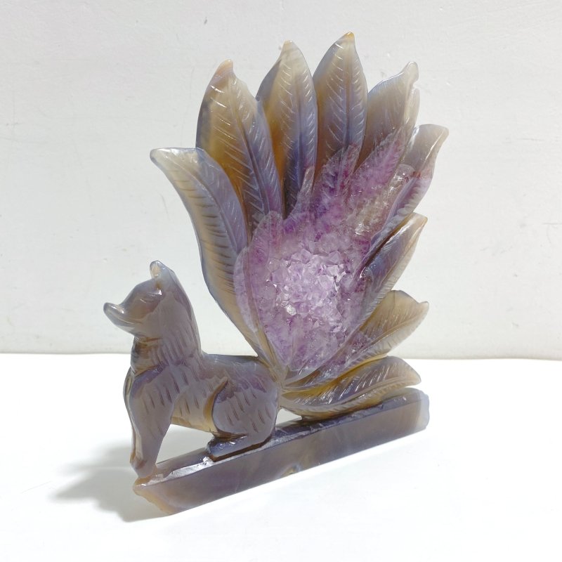 Beautiful Geode Druzy Agate Nine - tailed Fox Carving 6 - Wholesale Crystals