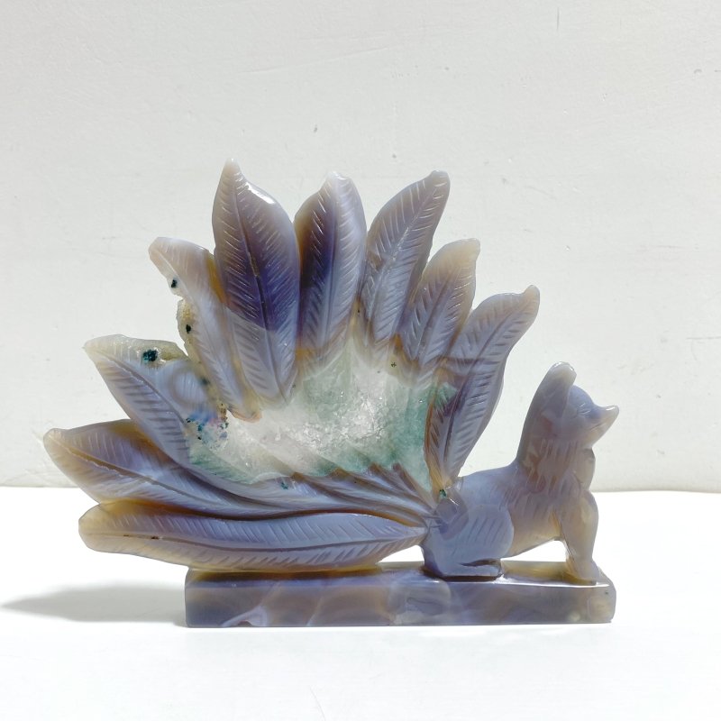Beautiful Geode Druzy Agate Nine - tailed Fox Carving 8 - Wholesale Crystals