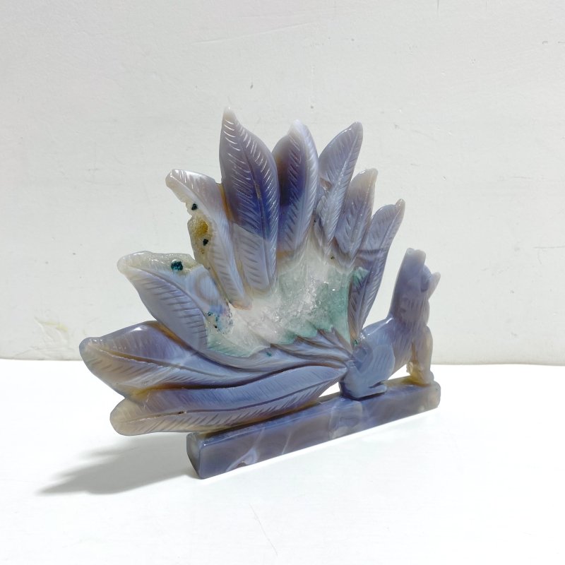 Beautiful Geode Druzy Agate Nine - tailed Fox Carving 8 - Wholesale Crystals