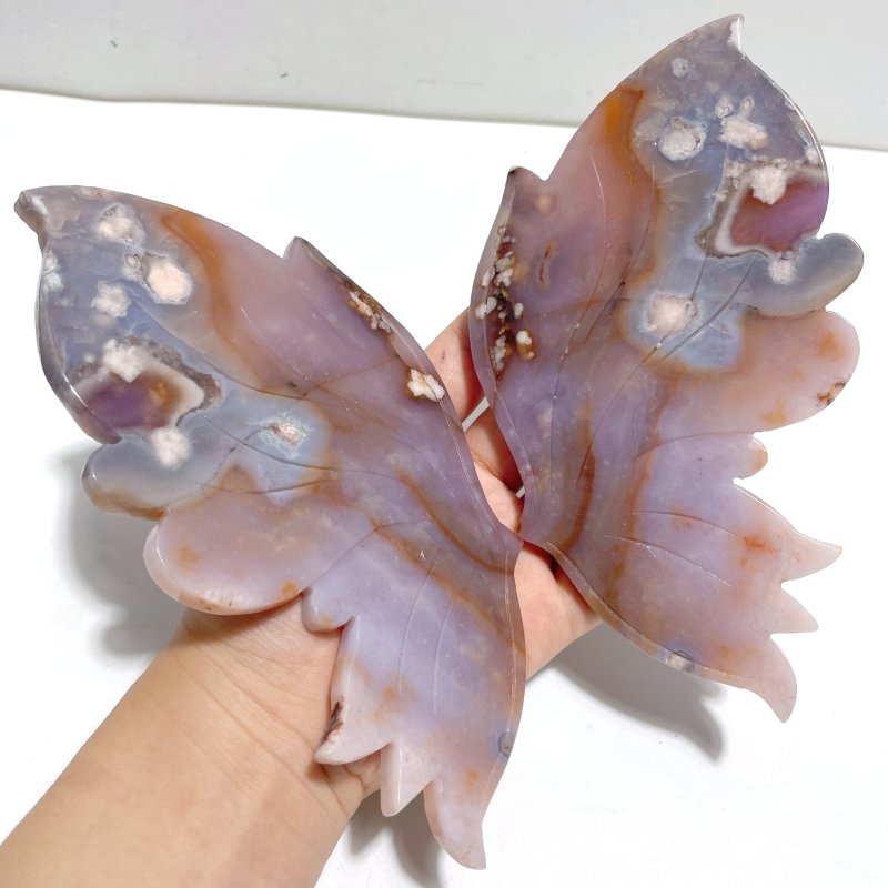 Beautiful Purple Flower Agate Butterfly Wing Carving With Stand - Wholesale Crystals