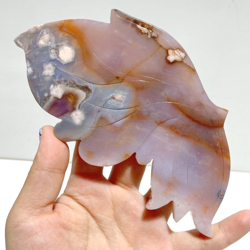 Beautiful Purple Flower Agate Butterfly Wing Carving With Stand - Wholesale Crystals