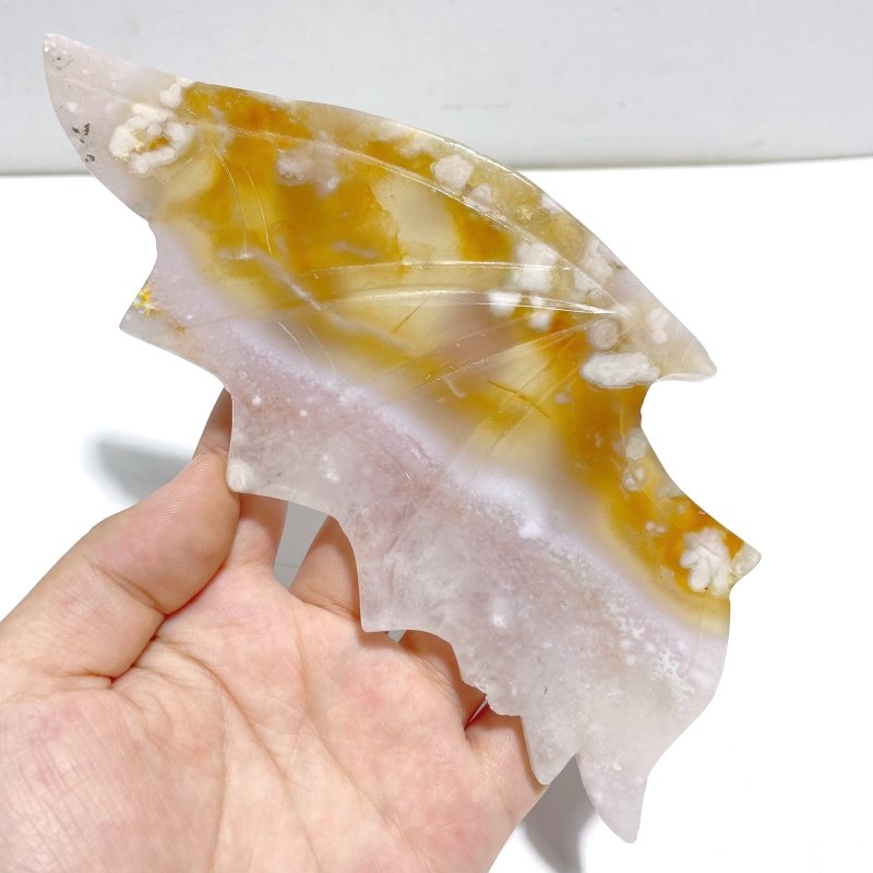 Beautiful Sakura Flower Agate Demon And Angel Wing Carving With Stand - Wholesale Crystals