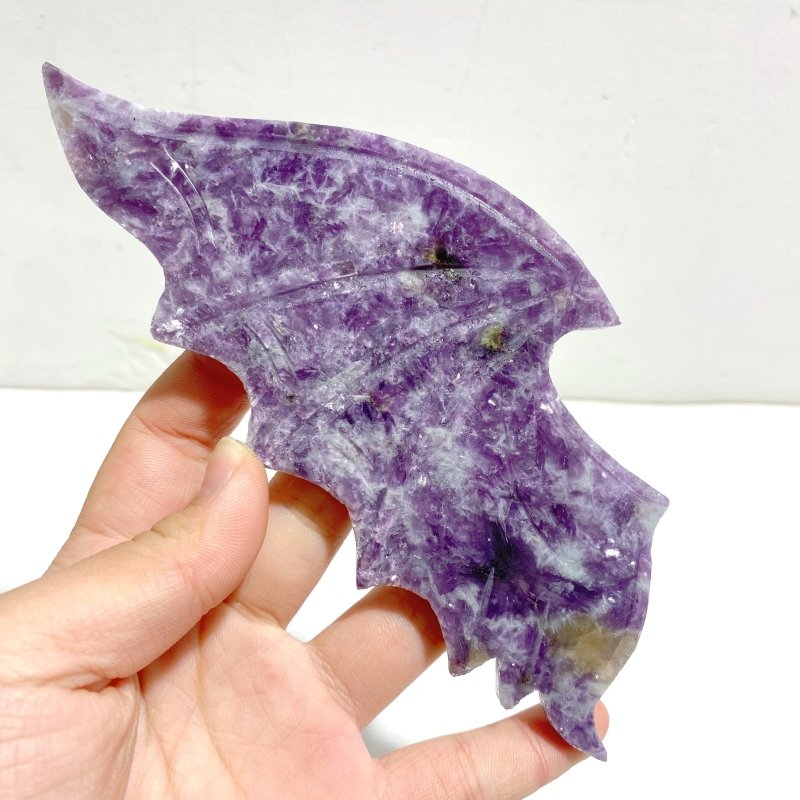 Beautiful Spark Lepidolite Demon And Angel Wing Carving With Stand - Wholesale Crystals