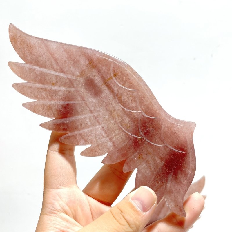 Beautiful Strawberry Quartz Angel Wing Carving With Stand - Wholesale Crystals