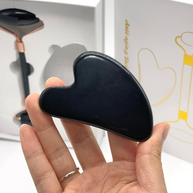 Black Obsidian Roller and Gua Sha A Set Wholesale -Wholesale Crystals