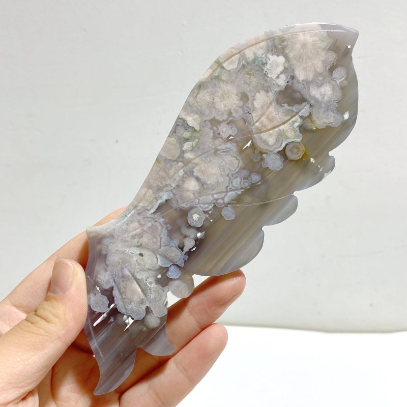 Black Sakura Flower Agate Butterfly Wing Carving With Stand -Wholesale Crystals