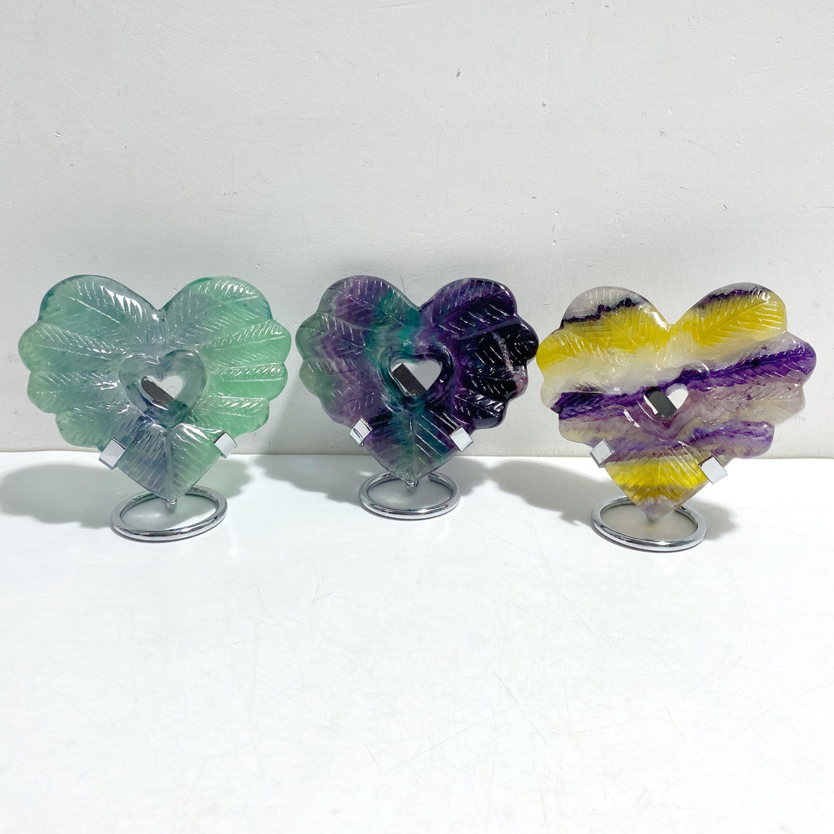 7 Pieces Rainbow Fluorite Heart With Stand